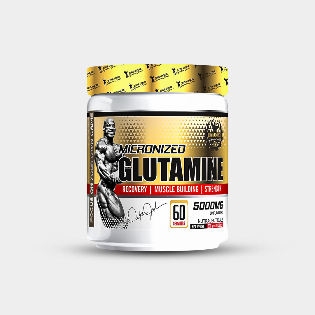 Dexter Jackson Signature Series Glutamine 300gm supplement container for muscle recovery and strength
