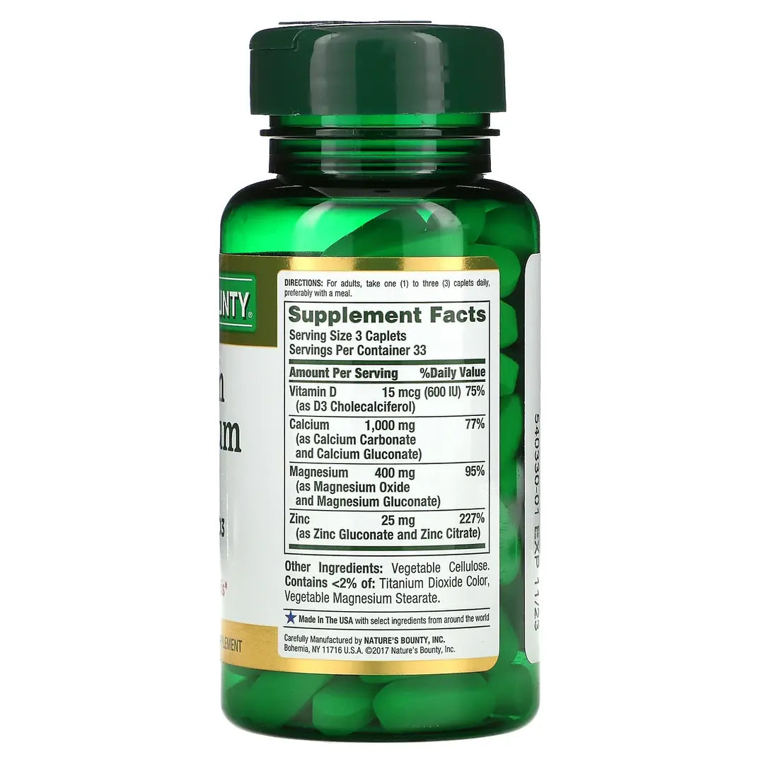 Nature's Bounty, Calcium Magnesium Zinc with Vitamin D3, 100 Coated Caplets