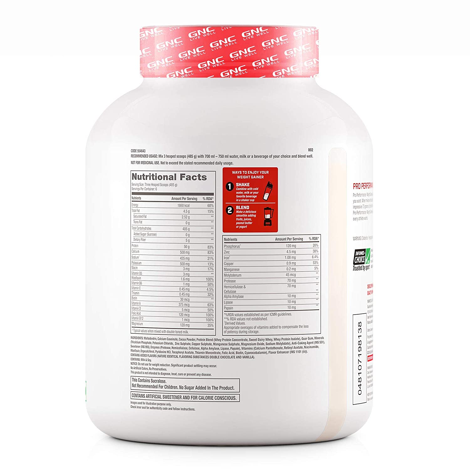 GNC Pro Performance Weight Gainer - 3 kg (Double Chocolate)