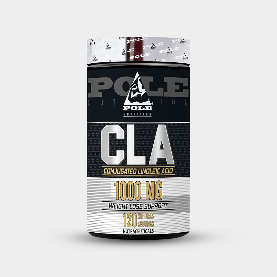 Pole Nutrition CLA 1000mg supplement bottle for fat loss and muscle definition support with 120 softgels