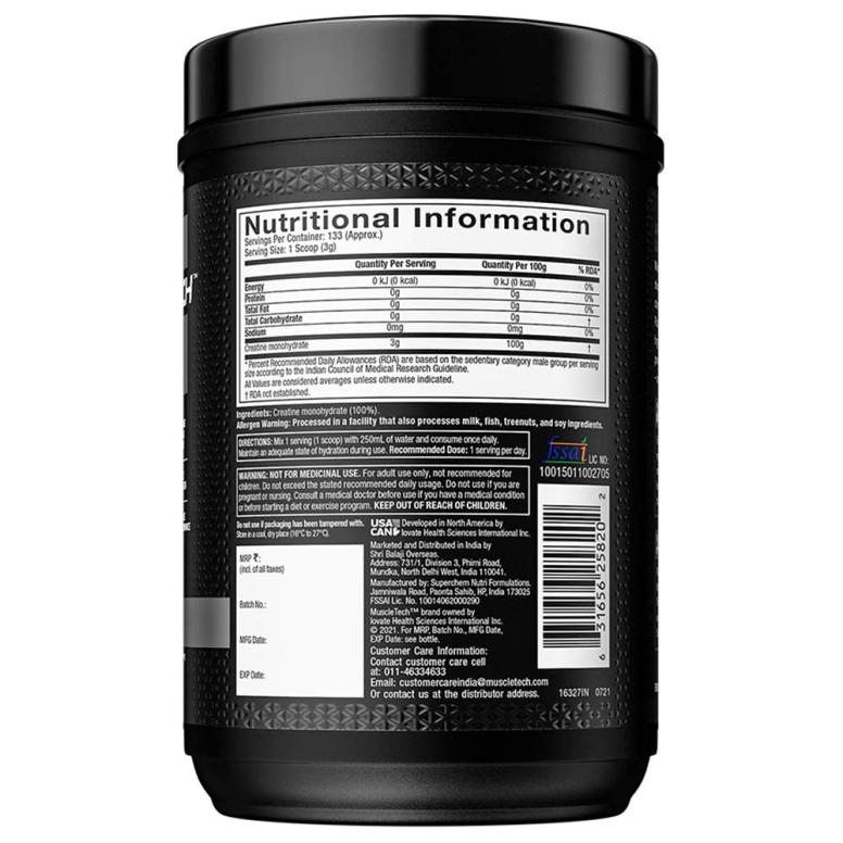 MuscleTech Platinum 100% Creatine, 0.88 lb, Unflavoured 133 Servings