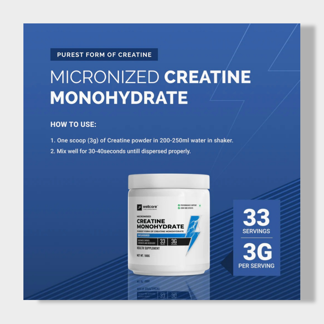 Wellcore - Micronised Creatine Monohydrate (250g, 83 Servings) | 100% Pure Creatine