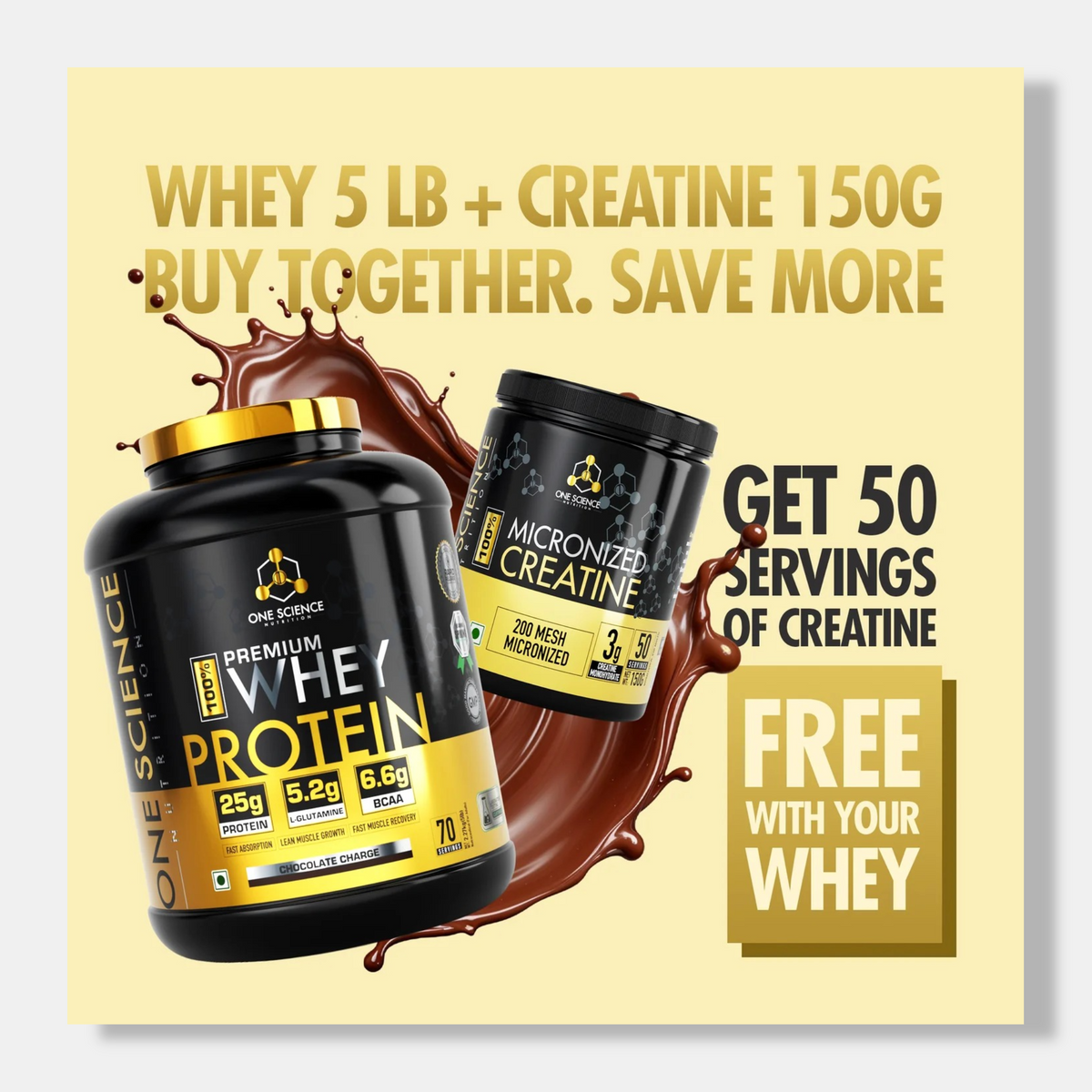 One Science Whey Protein 5lb + 150g Creatine Combo