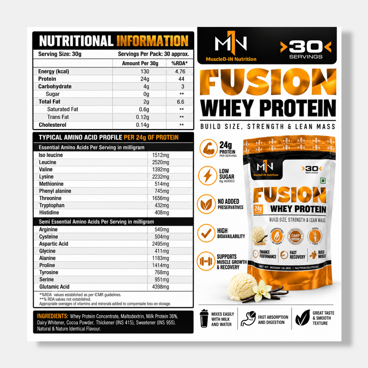 MuscleD-IN Nutrition Fusion Whey Protein | 2lbs