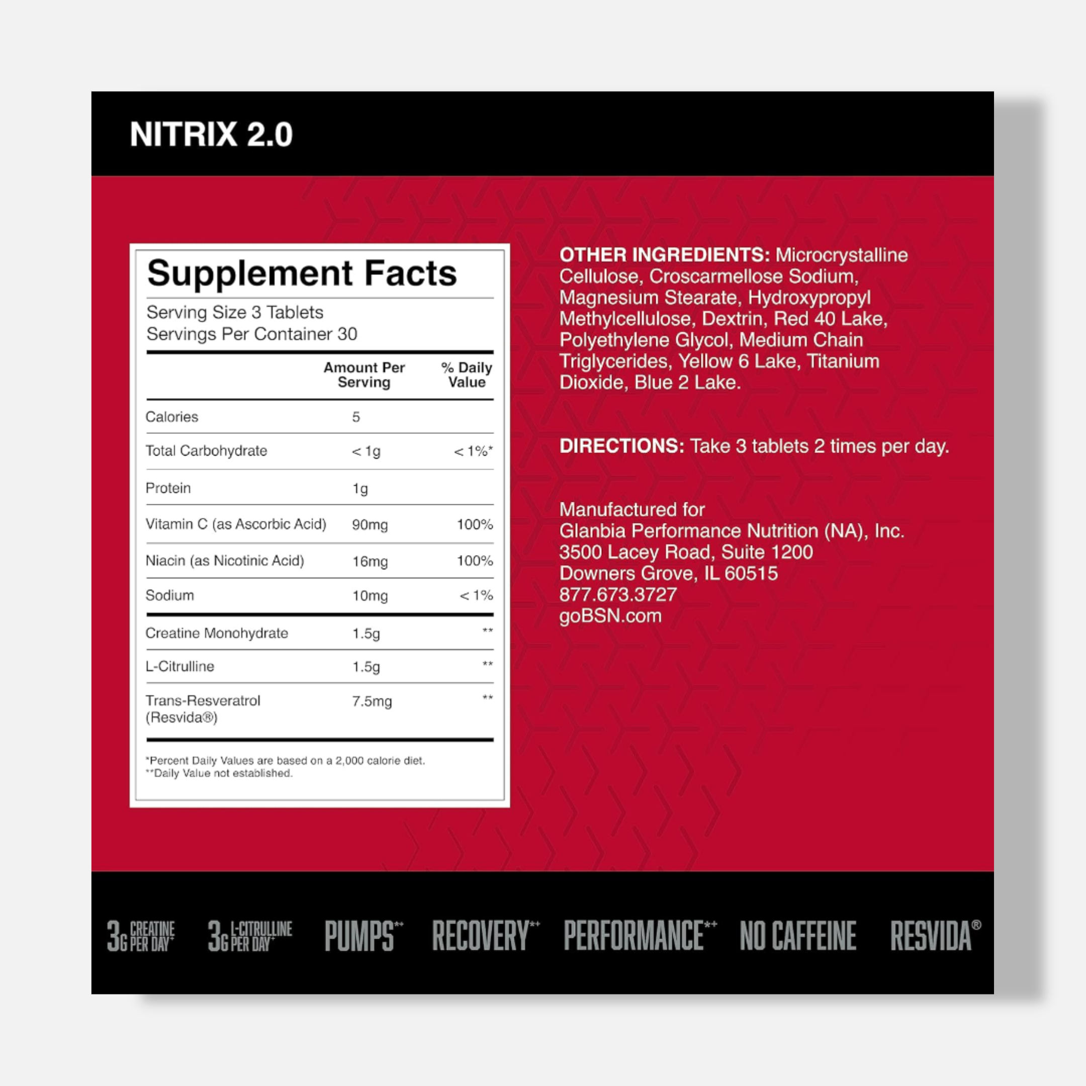 BSN NITRIX 2.0 - Nitric Oxide Precursors, 3g Creatine, 3g L Citrulline