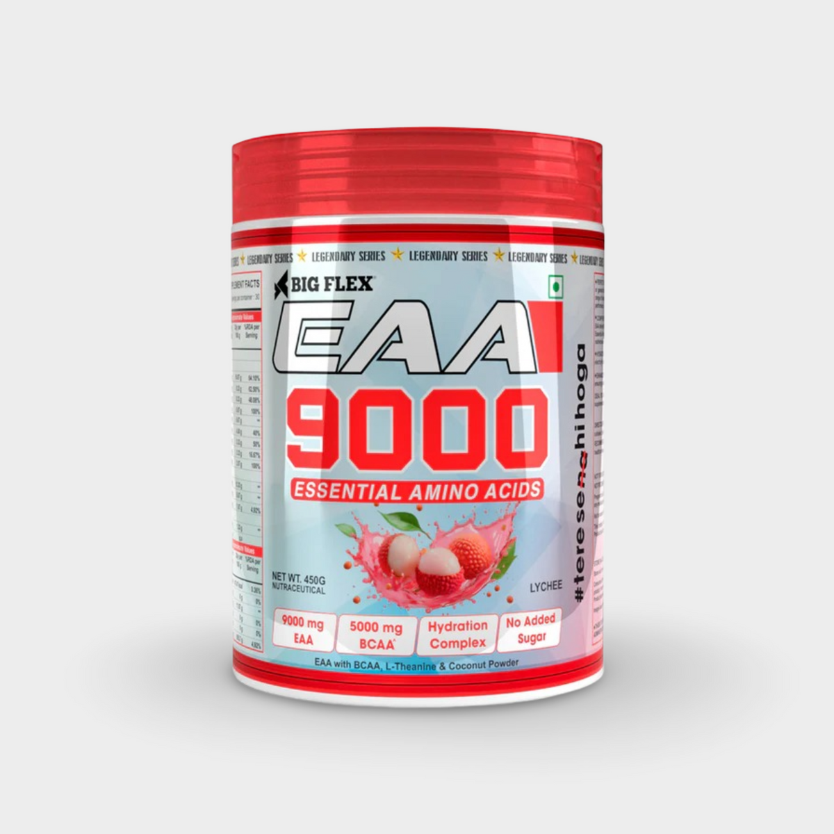 Bigflex EAA 9000 lychee flavor essential amino acids supplement 450gm container