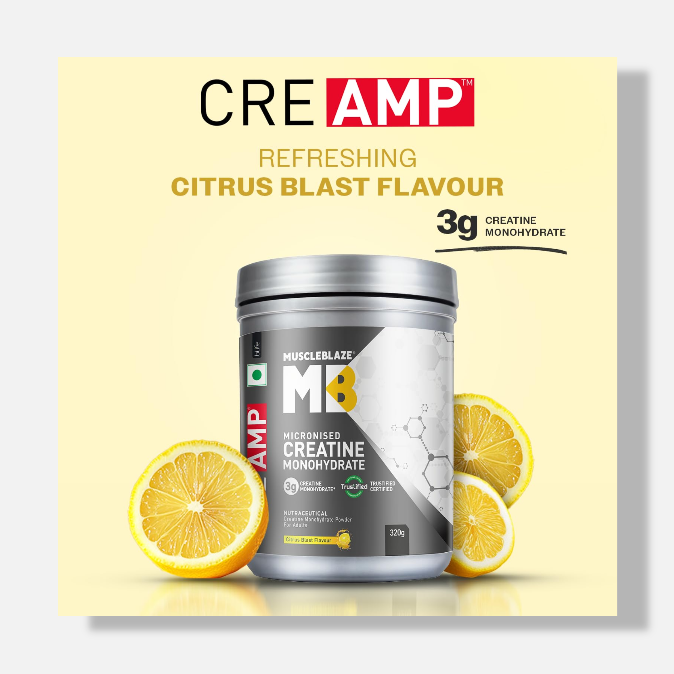 MuscleBlaze Creatine Monohydrate CreAMP, Trustified Certified Creatine | 320g