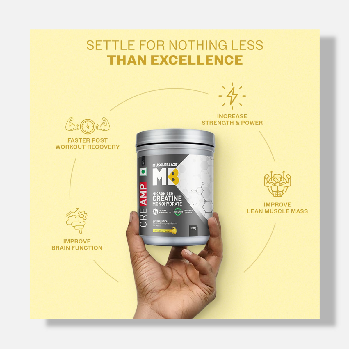 Muscle Blaze Creatine Monohydrate CreAMP, Trustified Certified Creatine | 320g
