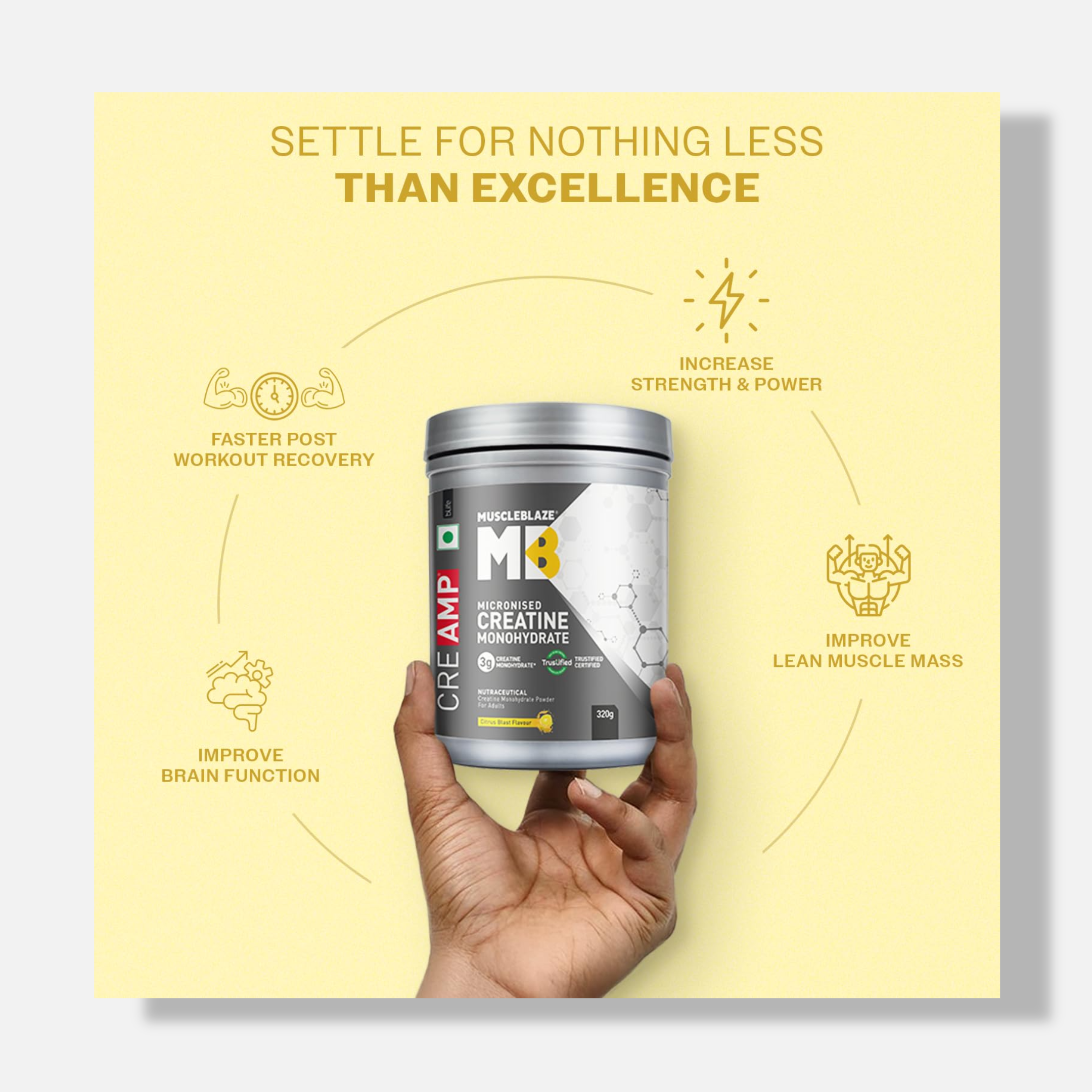 MuscleBlaze Creatine Monohydrate CreAMP, Trustified Certified Creatine | 320g