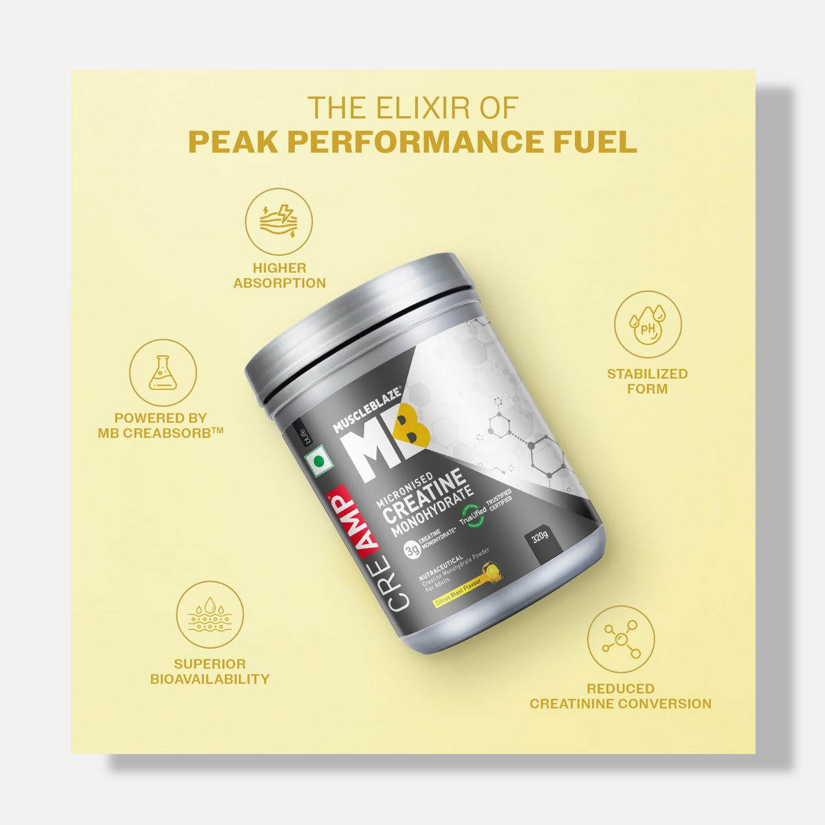 Muscle Blaze Creatine Monohydrate CreAMP, Trustified Certified Creatine | 320g