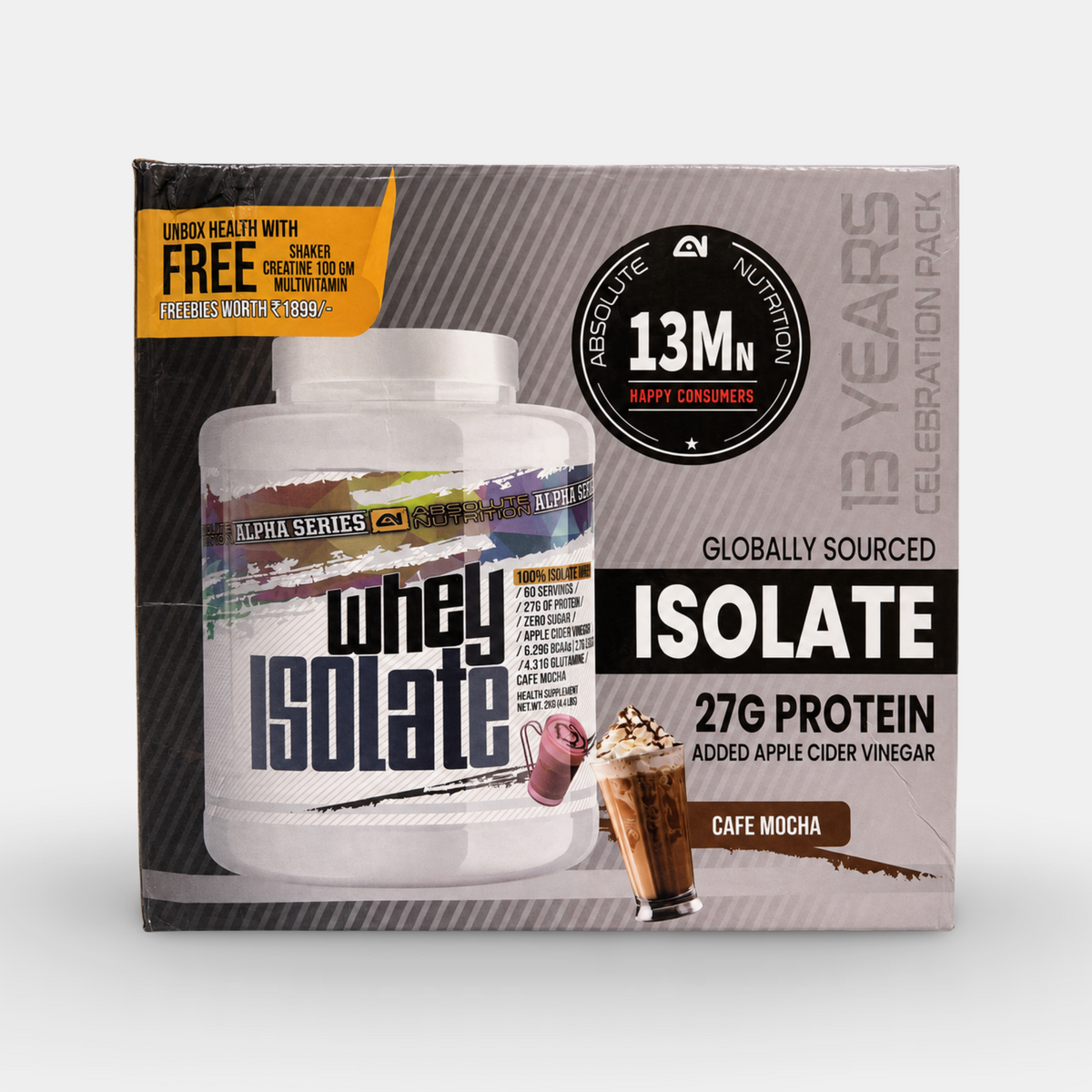 Absolute Nutrition Alpha Whey Isolate Protein | 2 Kg COMBO PACK WITH MULTI, CREATINE & SHAKER